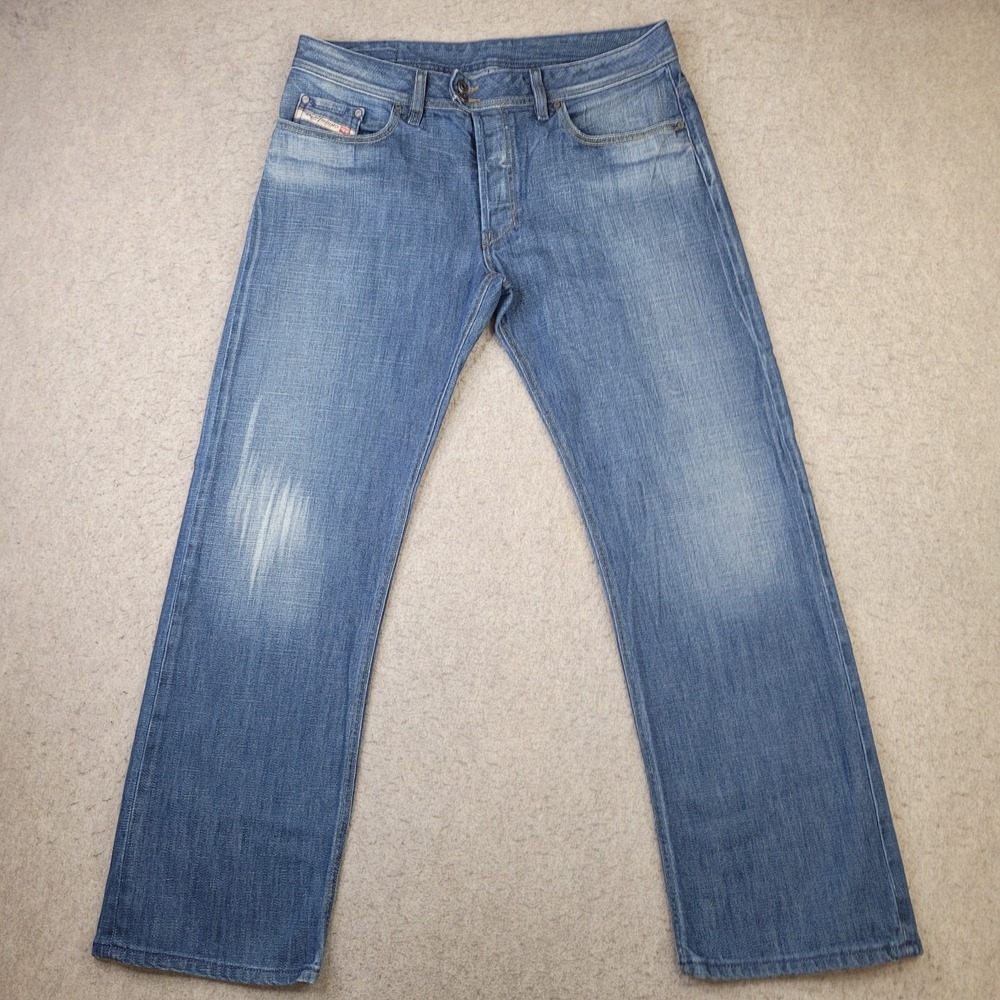 Diesel Selvedge Jeans Mens 34 Blue Denim Pants Italy Button Fly Distressed Y2K